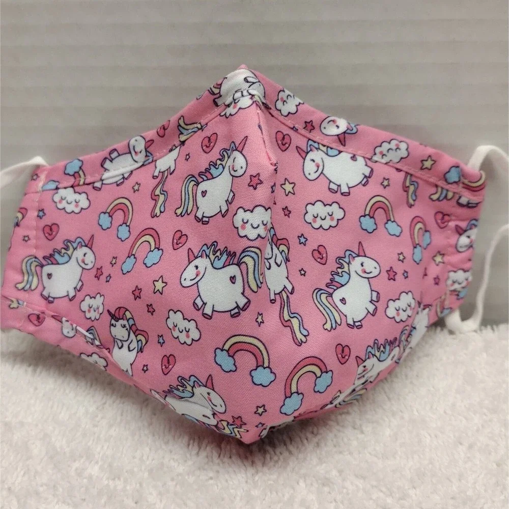 Girls Cloth Face Mask - Cute Adjustable Washable Cotton Masks,  4 Pcs